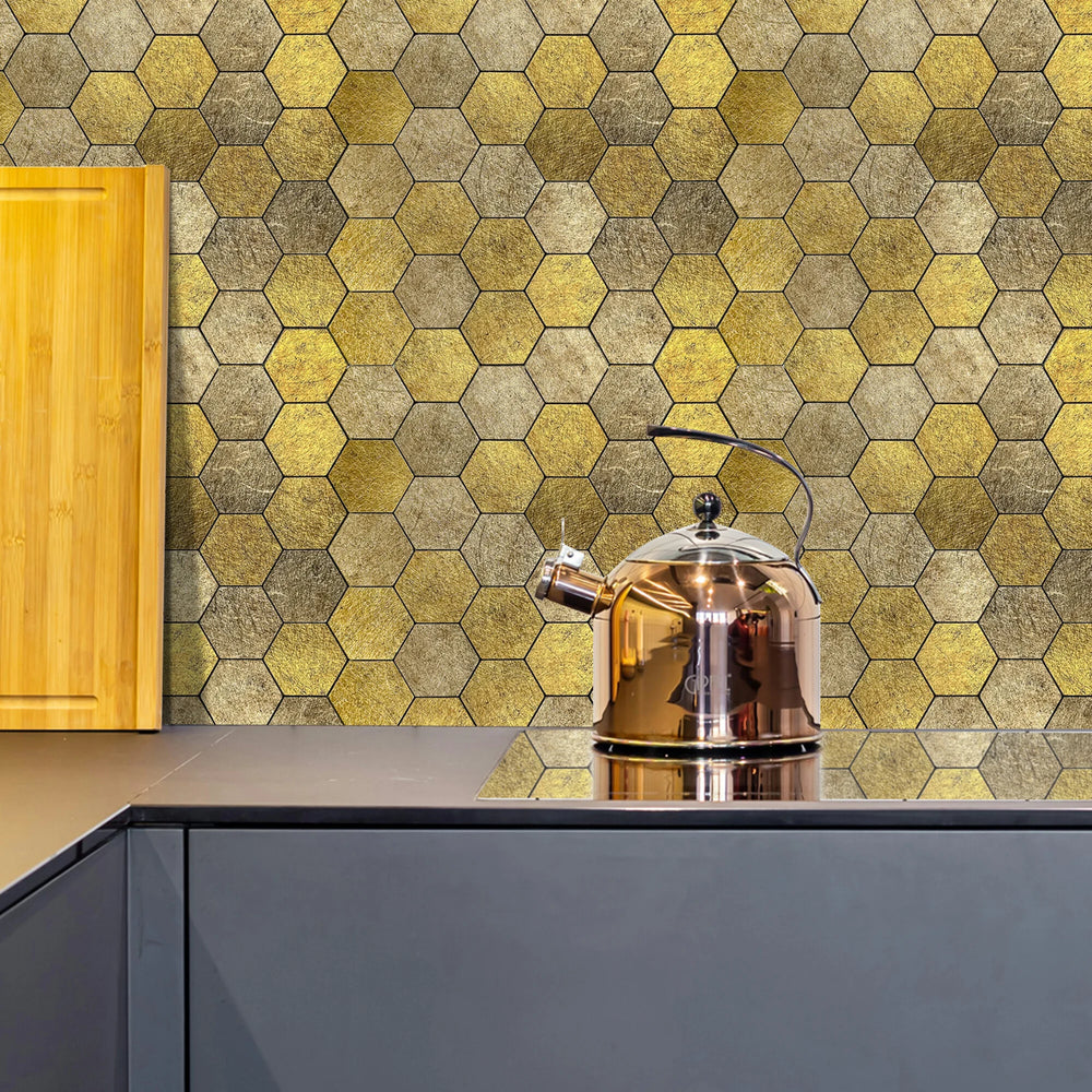 Zelfklevende tegel / plaktegel | Honey stone goud hexagon | 290x288x4mm