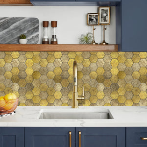 Zelfklevende tegel / plaktegel | Honey stone goud hexagon | 290x288x4mm