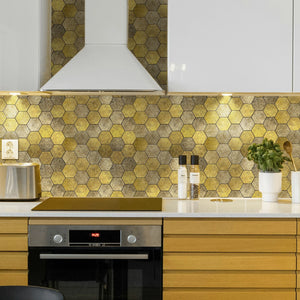 Zelfklevende tegel / plaktegel | Honey stone goud hexagon | 290x288x4mm