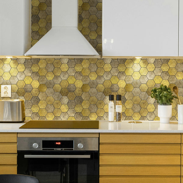 Zelfklevende tegel / plaktegel | Honey stone goud hexagon | 290x288x4mm