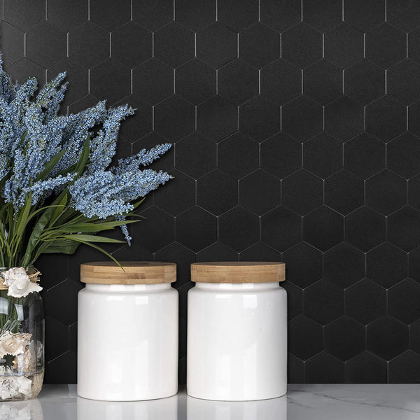 Zelfklevende tegel / plaktegel | Zwart mat hexagon | 290x288x4mm