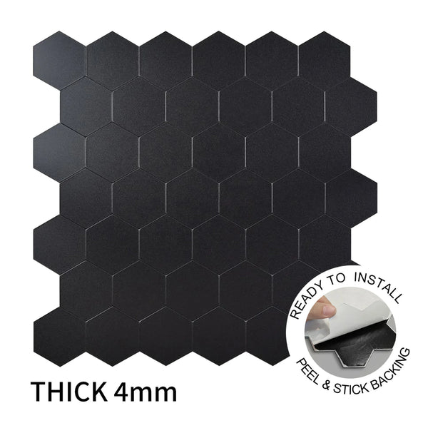 Zelfklevende tegel / plaktegel | Zwart mat hexagon | 290x288x4mm