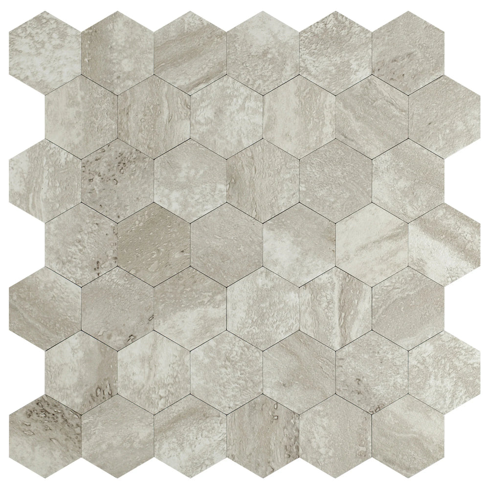 Zelfklevende tegel / plaktegel | Taupe steen hexagon | 290x288x4mm