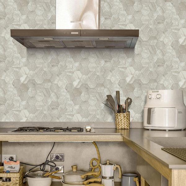 Zelfklevende tegel / plaktegel | Taupe steen hexagon | 290x288x4mm