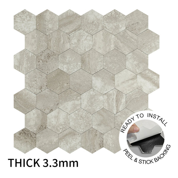 Zelfklevende tegel / plaktegel | Taupe steen hexagon | 290x288x4mm
