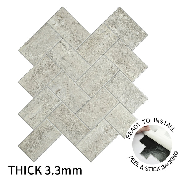 Zelfklevende tegel / plaktegel | Taupe steen visgraat | 295x288x3.3mm