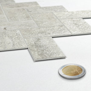 Zelfklevende tegel / plaktegel | Taupe steen visgraat | 295x288x3.3mm