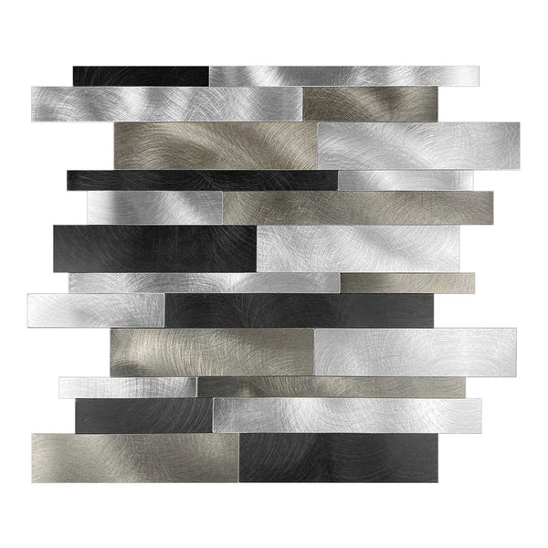 Zelfklevende tegel | Geborsteld zilver zwart wildverband | 303x298x4mm