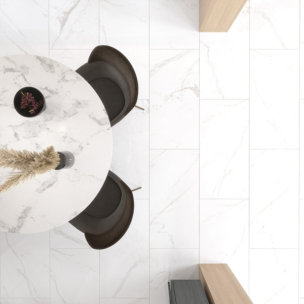 QUA Granite | Marmi Statuario Hoogglans Marmerlook 60x120 Vloertegel / Wandtegel