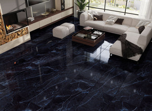QUA Granite | Mavi Blu Hoogglans Marmerlook 60x120 Vloertegel / Wandtegel