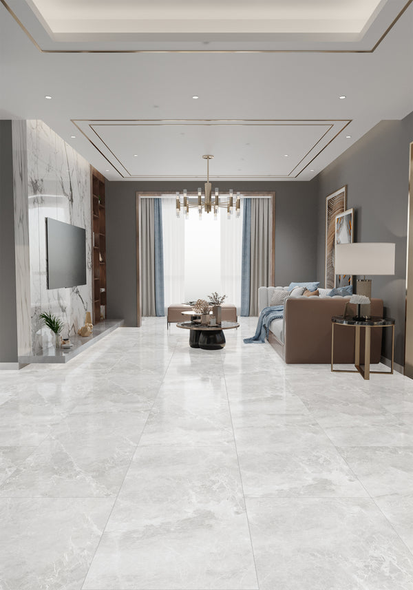 QUA Granite | Hielo Light Hoogglans Natuursteenlook 60x120 Vloertegel / Wandtegel
