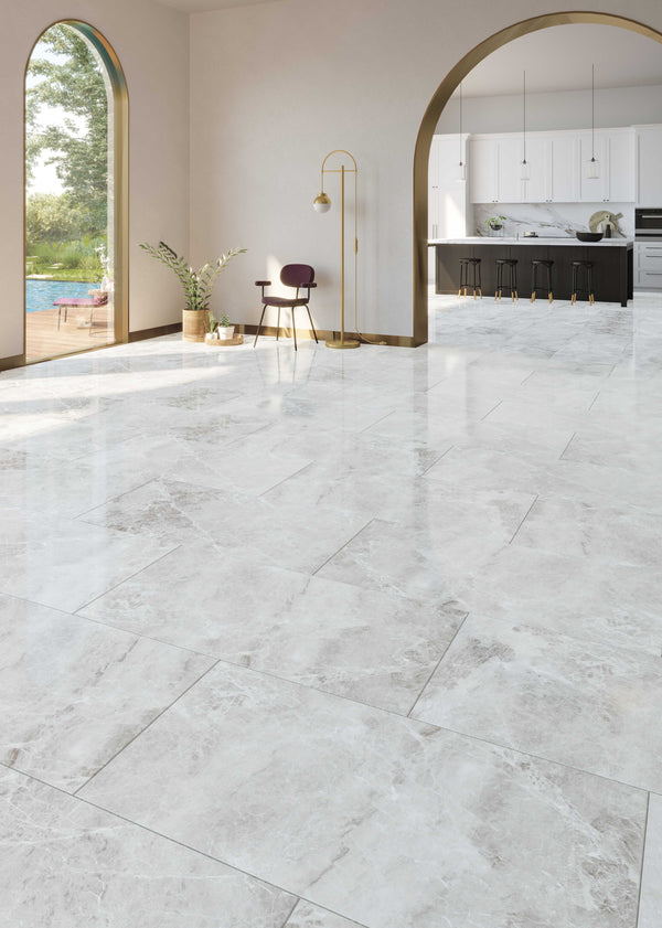 QUA Granite | Hielo Light Hoogglans Natuursteenlook 60x120 Vloertegel / Wandtegel