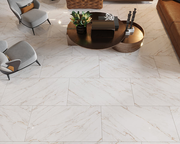 QUA Granite | Mellow Gold Hoogglans Marmerlook 60x120 Vloertegel / Wandtegel