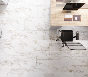 QUA Granite | Creme Blanc Hoogglans Marmerlook 60x120 Vloertegel / Wandtegel