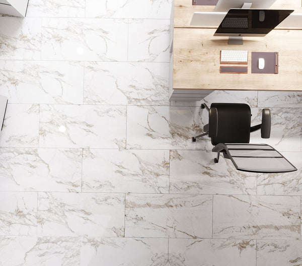 QUA Granite | Creme Blanc Hoogglans Marmerlook 60x120 Vloertegel / Wandtegel
