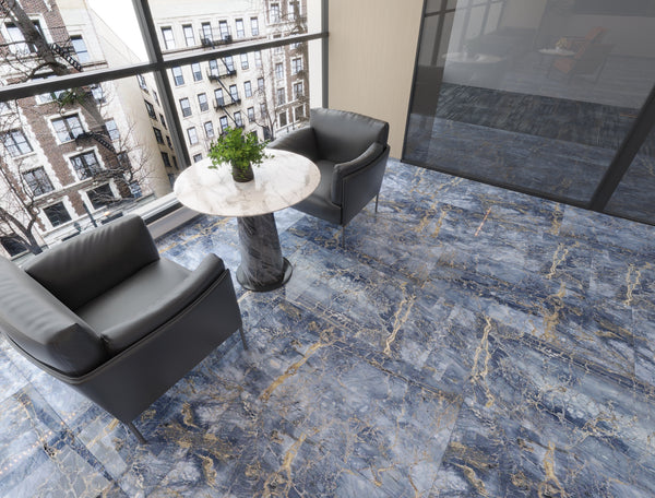 QUA Granite | Notte Blue Hoogglans Marmerlook 60x120 Vloertegel / Wandtegel