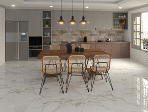 QUA Granite | Creme Blanc Hoogglans Marmerlook 60x120 Vloertegel / Wandtegel