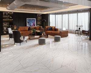 QUA Granite | Mellow Gold Hoogglans Marmerlook 60x120 Vloertegel / Wandtegel