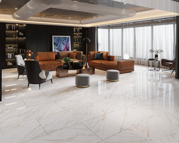 QUA Granite | Mellow Gold Hoogglans Marmerlook 60x120 Vloertegel / Wandtegel