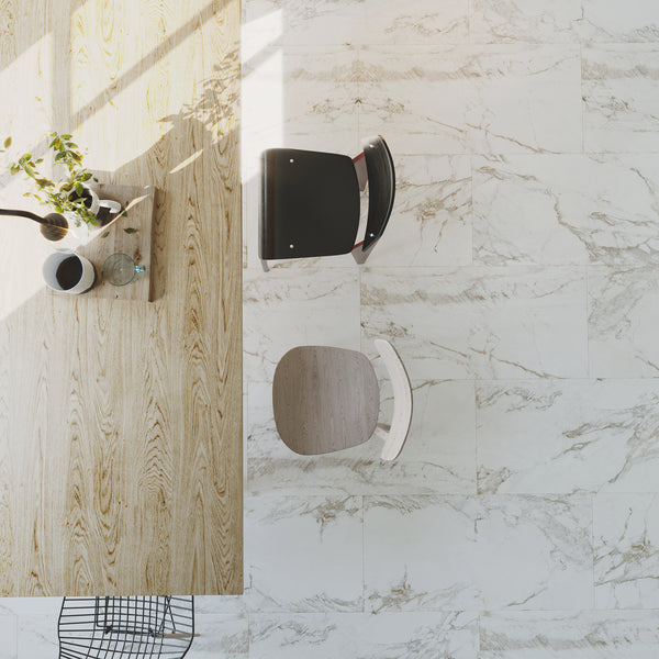 QUA Granite | Creme Blanc Hoogglans Marmerlook 60x120 Vloertegel / Wandtegel