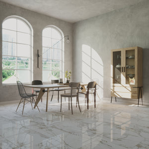 QUA Granite | Creme Blanc Hoogglans Marmerlook 60x120 Vloertegel / Wandtegel