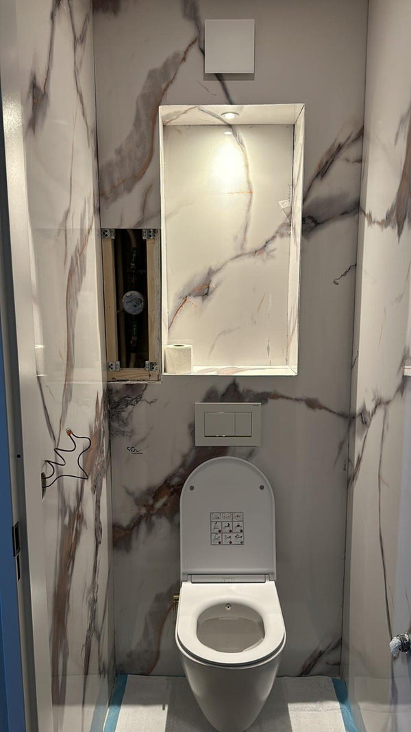 60 € PVC-Wandpaneel | 122 x 280 cm | Calacatta Gold Hochglanz