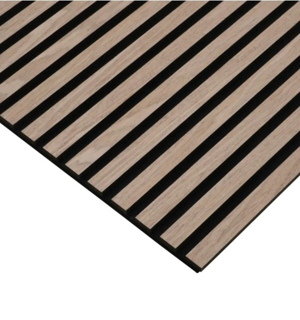 Lamellenwand, graues Nussbaumholz (Taupe) | 289 x 60 x 18 mm | Akustikwandpaneel mit Filz
