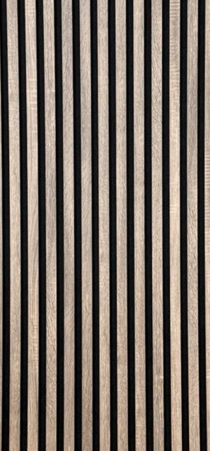 Lamellenwand, graues Nussbaumholz (Taupe) | 289 x 60 x 18 mm | Akustikwandpaneel mit Filz