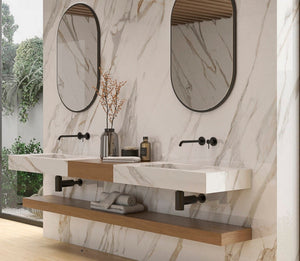 60 € PVC-Wandpaneel | 122 x 280 cm | Calacatta Gold Hochglanz