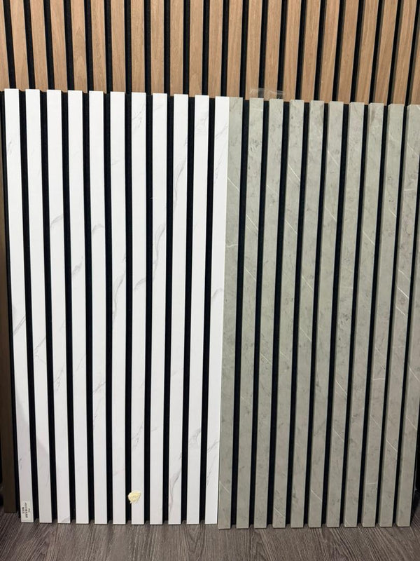 32€ Akoestische Wandpanelen Lattenwand Met Vilt - Gray Marmer 270x60 cm