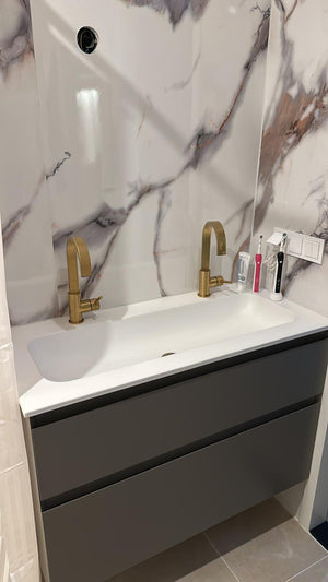 60 € PVC-Wandpaneel | 122 x 280 cm | Calacatta Gold Hochglanz