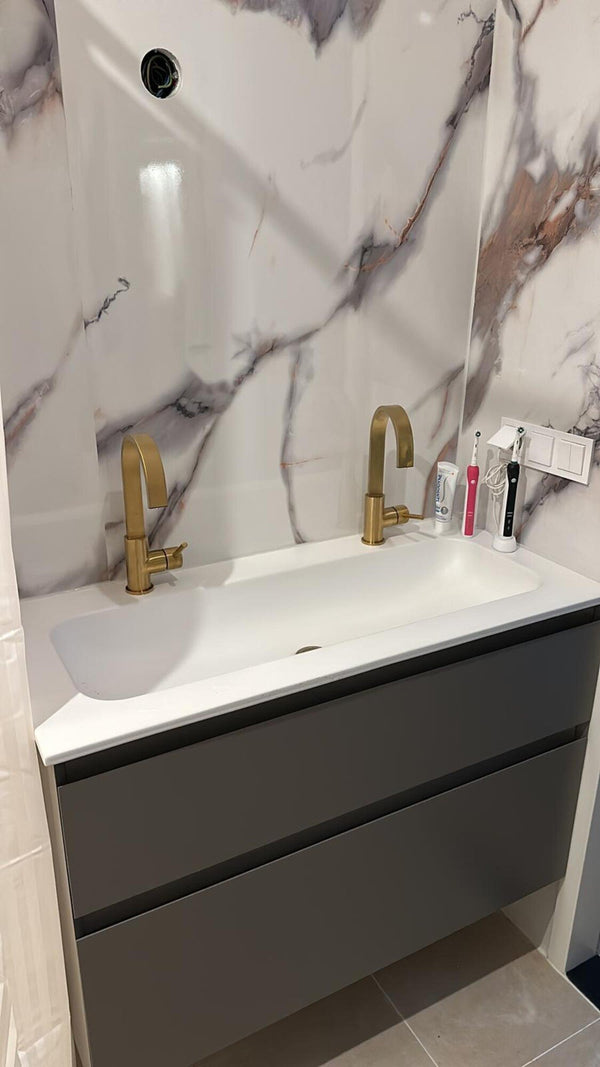 60 € PVC-Wandpaneel | 122 x 280 cm | Calacatta Gold Hochglanz